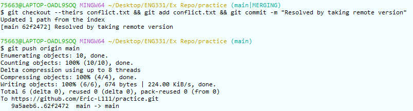 Image of console output displaying resolved push