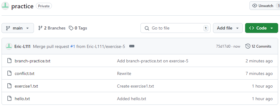 Image of GitHub showing branch merge in the commit history