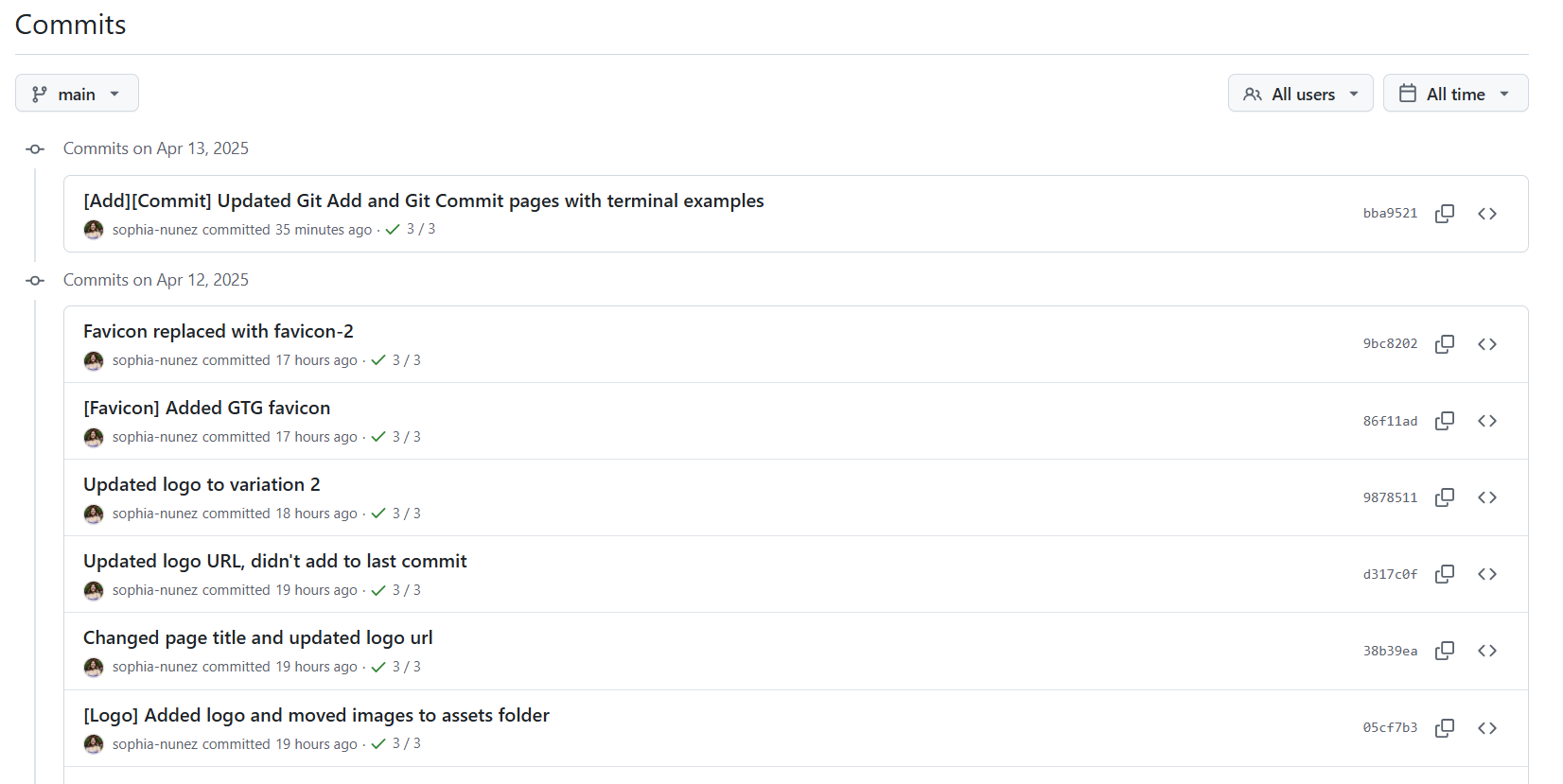 Image of the Guide to Git commit history