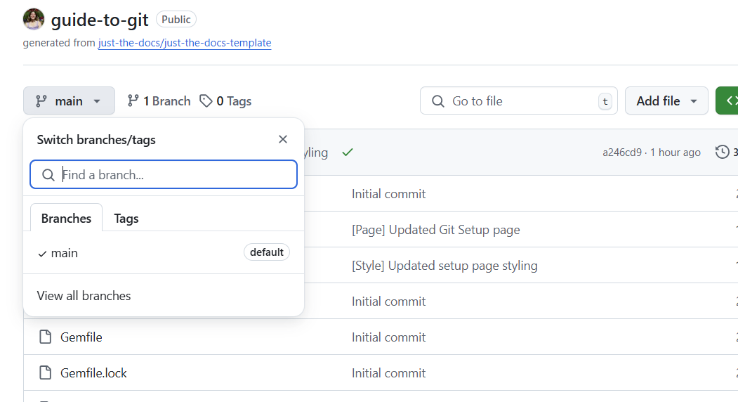 Image of dropdown on GitHub that shows all branches of the repository