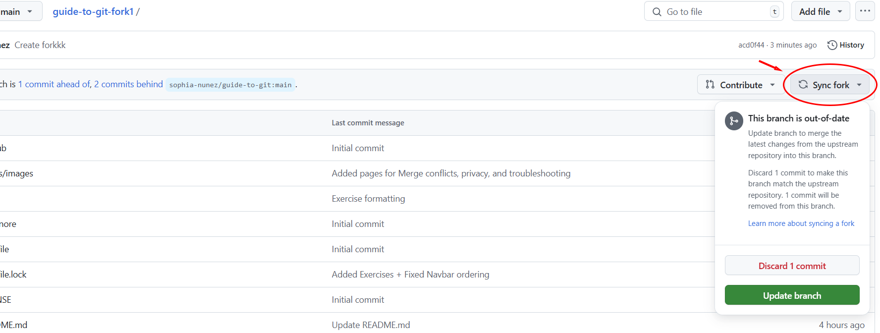Image of Sync button for a fork on GitHub