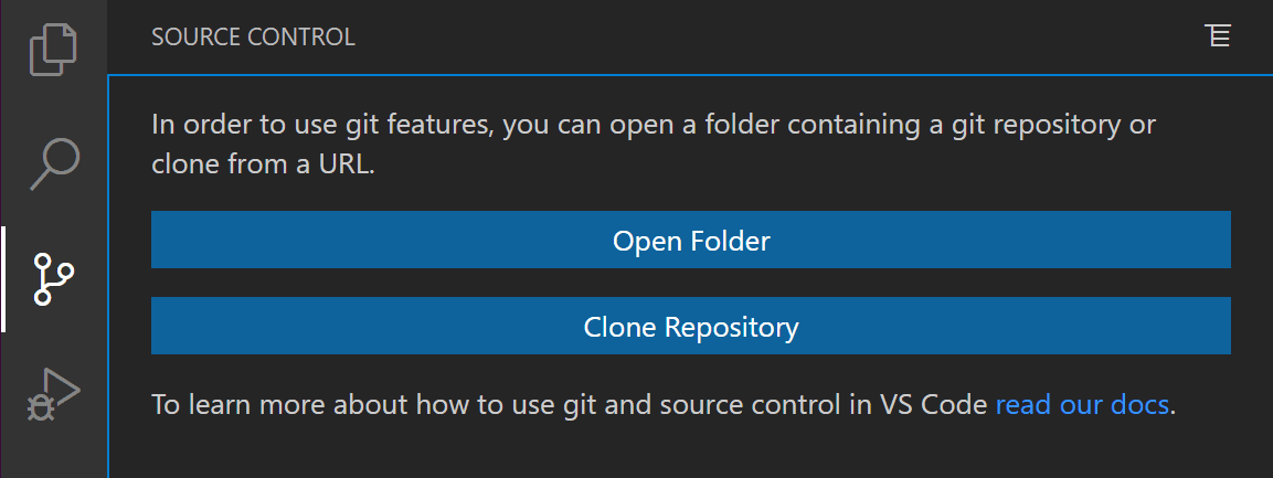 Image showing VSCode Source Control view with no folder opened